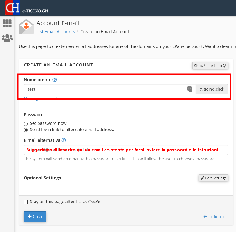 Generare un account email